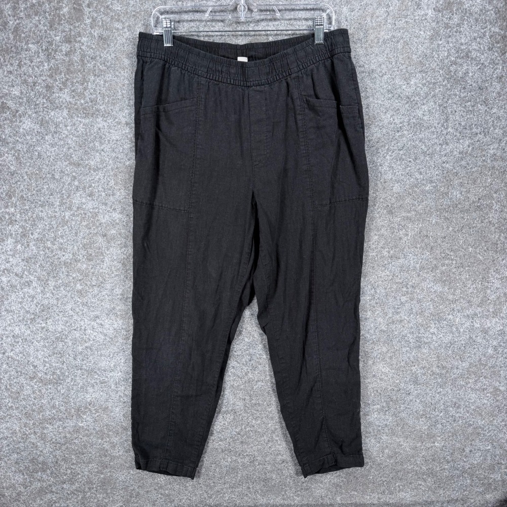 Old Navy Size L Black Linen Blend High Rise Straight Taper Pull On Pants Pockets